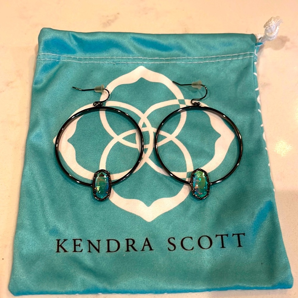 Kendra Scott Elora Earrings in Gunmetal and Dichroic Glass Stone